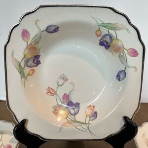 Set of 4 Vintage Pottery Pastel Tulip Square Bowls